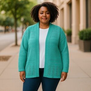 CJ Banks Plus Size Light Teal/Aqua Knit Cardigan Sweater Size 2X